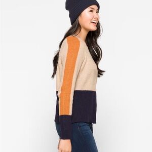 Zora Ribbed long sleeve Sweater in Beige, Navy & Orange Stripe, stitch fix